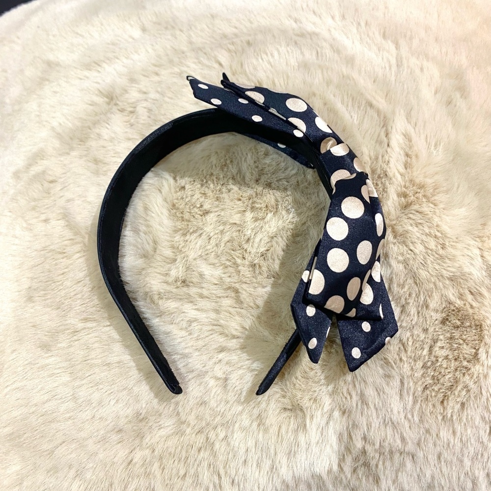 Black & Beige Polka Dot Bow Headband